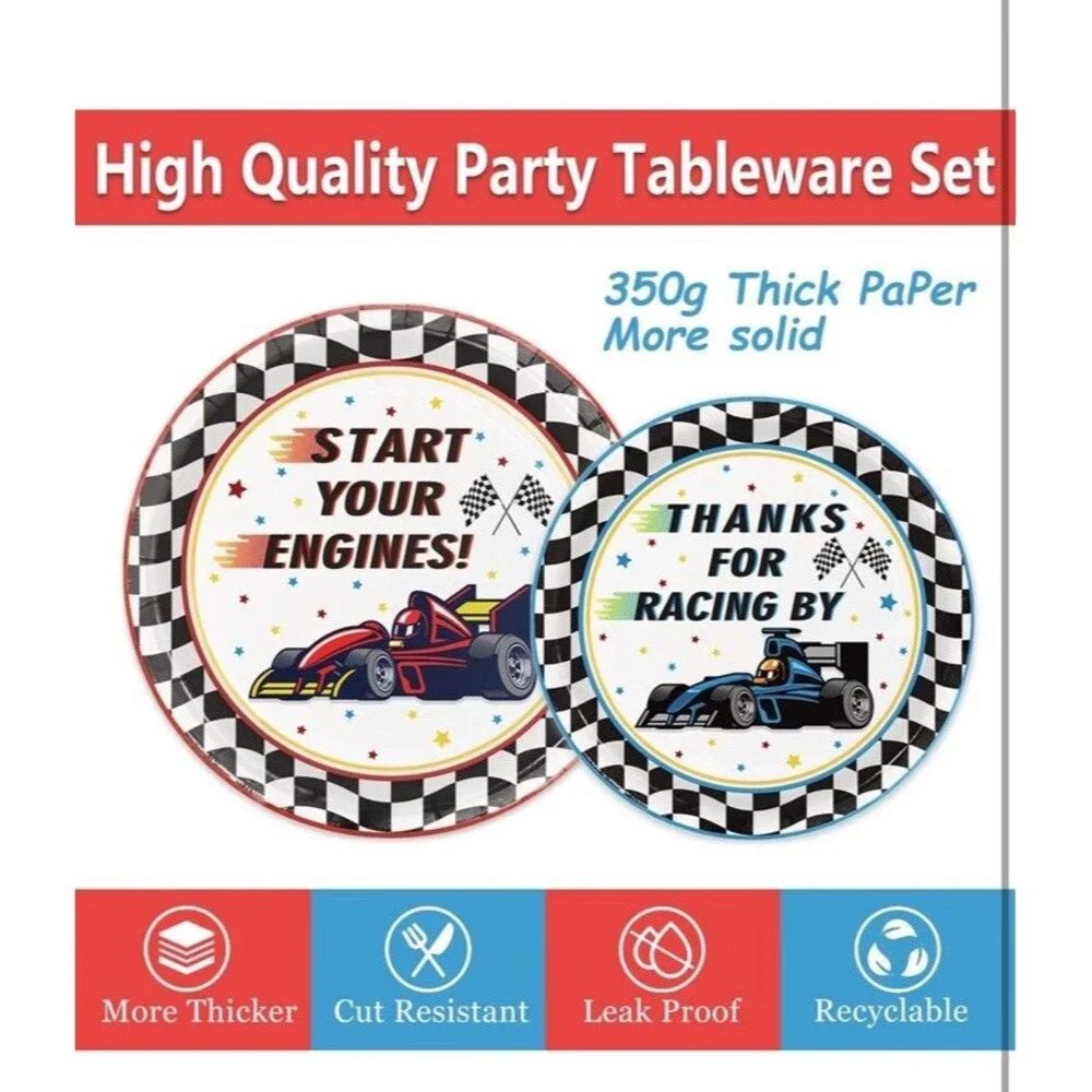 168Pcs Race Car Birthday Party Supplies Serves 24 Guests Plates Napkins Cu...
